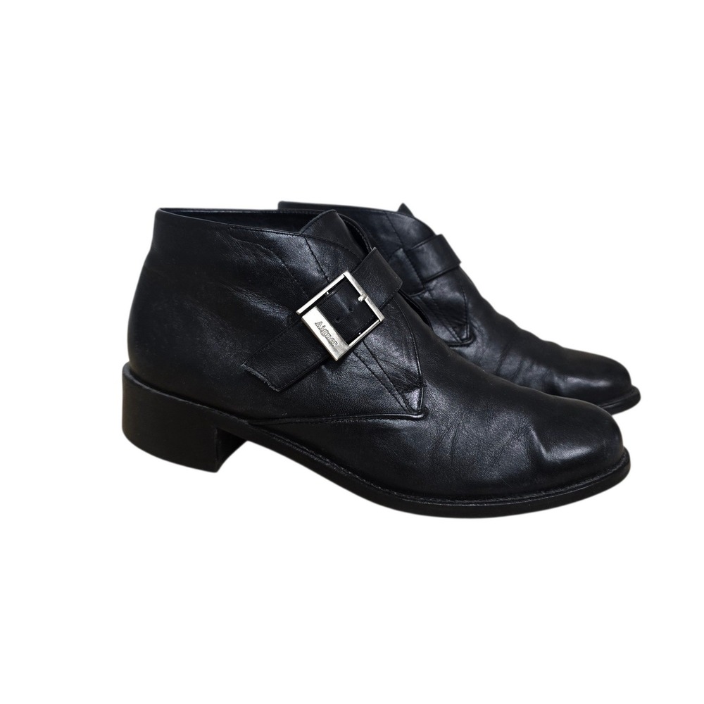 Etienne Aigner Black Leather Monk Strap Ankle Boots Silver‎ Buckle 7M 15146